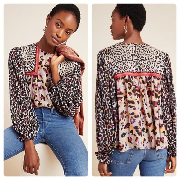 Anthropologie Tops - NWT Bl^nk Joelle Leopard Peasant Blouse